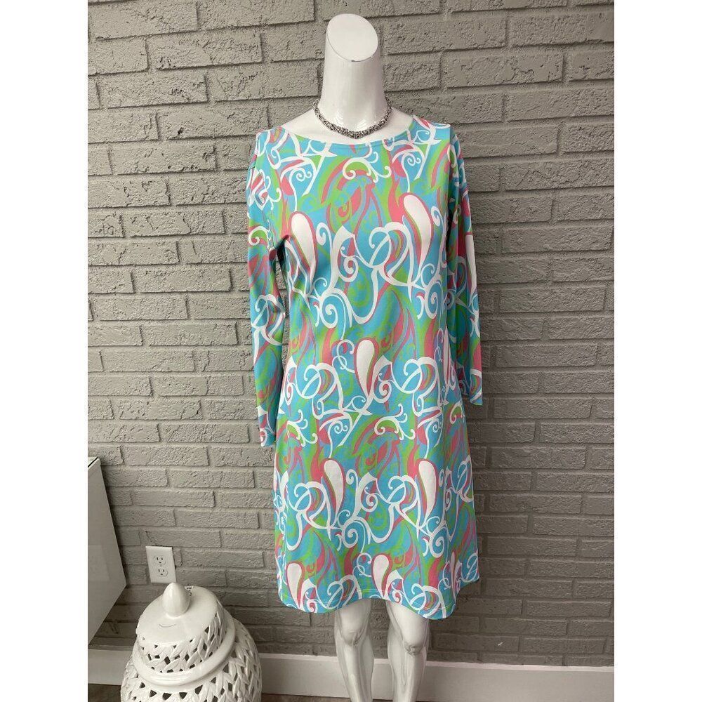 Melly M Women Multicolored Swirl Print Long Sleeve Shift Dress Size S